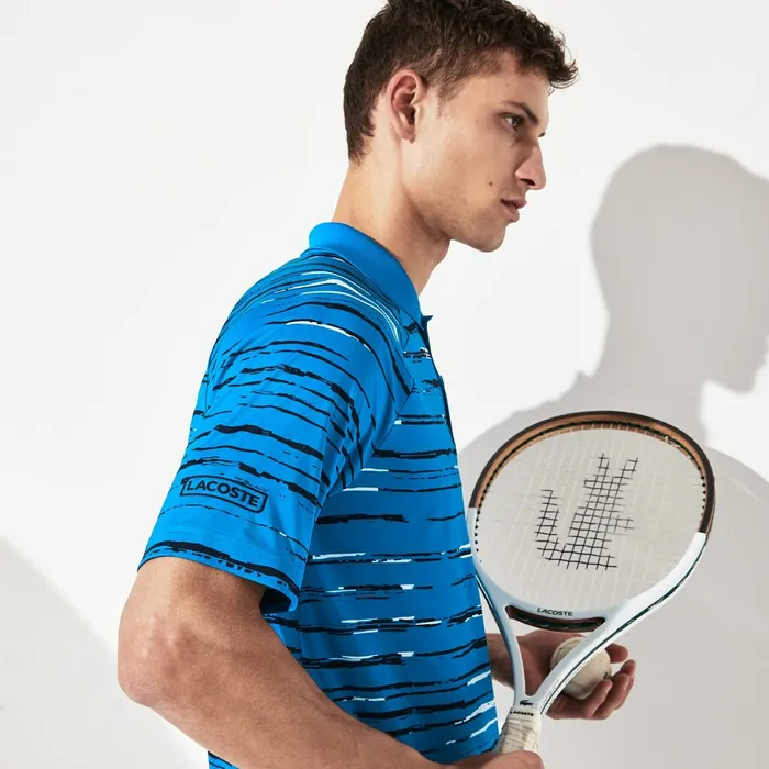 Polos Lacoste Mens SPORT Novak Djokovic Striped Jersey Polo BlueNavy BlueWhite Store