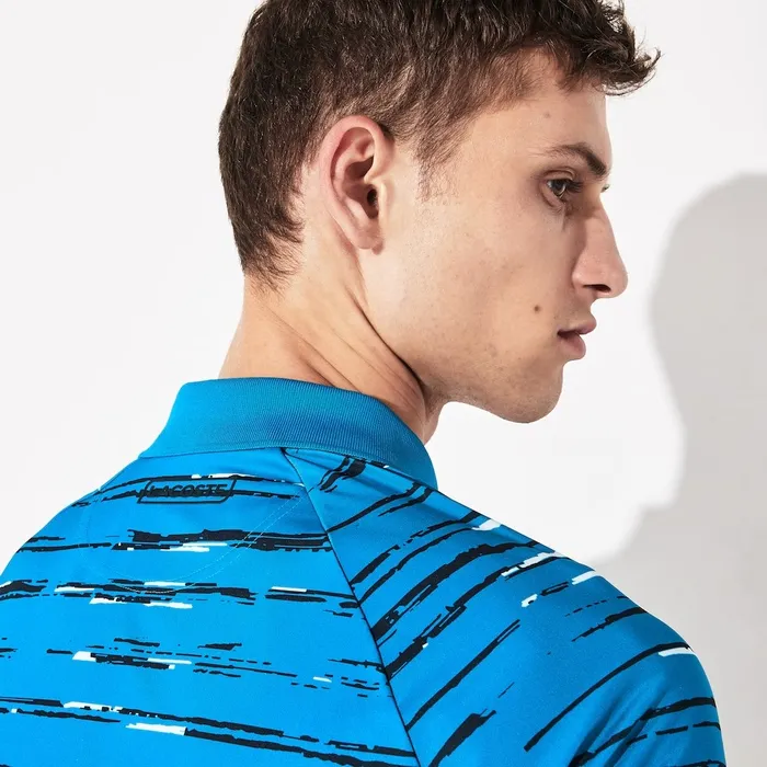 Polos Lacoste Mens SPORT Novak Djokovic Striped Jersey Polo BlueNavy BlueWhite Store