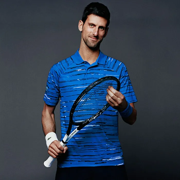 Polos Lacoste Mens SPORT Novak Djokovic Striped Jersey Polo BlueNavy BlueWhite Store