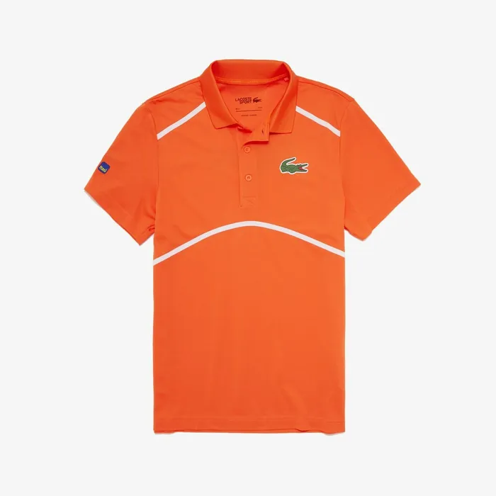Polos Lacoste Mens SPORT Performance Polo OrangeWhite Cheap On Sale