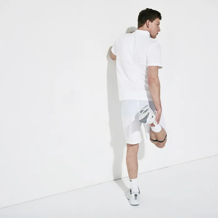 Polos Lacoste Mens SPORT Racing Stripe Lightweight Cotton Polo WhiteBlackWhite Gift Ideas