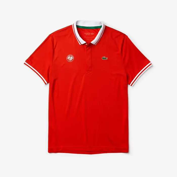 Polos Lacoste Mens SPORT Roland Garros Breathable Piqu Polo Shirt RedWhiteGreen Cheap On Sale