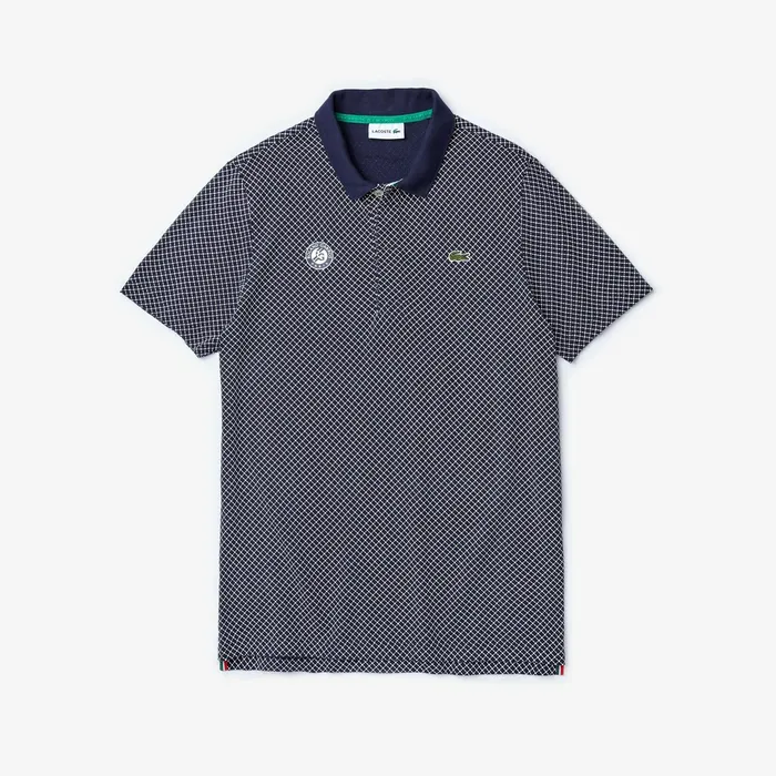 Polos Lacoste Mens SPORT Roland Garros Print Cotton Polo Shirt Navy BlueWhiteGreen Popular