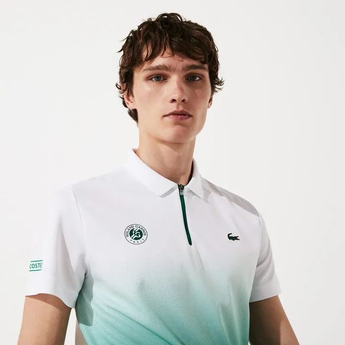 Polos Lacoste Mens SPORT Roland Garros ZipFront Performance Polo Shirt WhiteGreen Gift for Friend Polos Lacoste Mens SPORT Roland Garros ZipFront Performance Polo Shirt WhiteGreen Gift for Friend