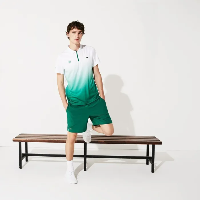 Polos Lacoste Mens SPORT Roland Garros ZipFront Performance Polo Shirt WhiteGreen Gift for Friend
