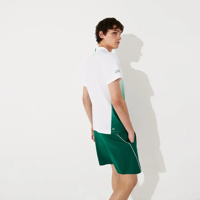 Polos Lacoste Mens SPORT Roland Garros ZipFront Performance Polo Shirt WhiteGreen Gift for Friend