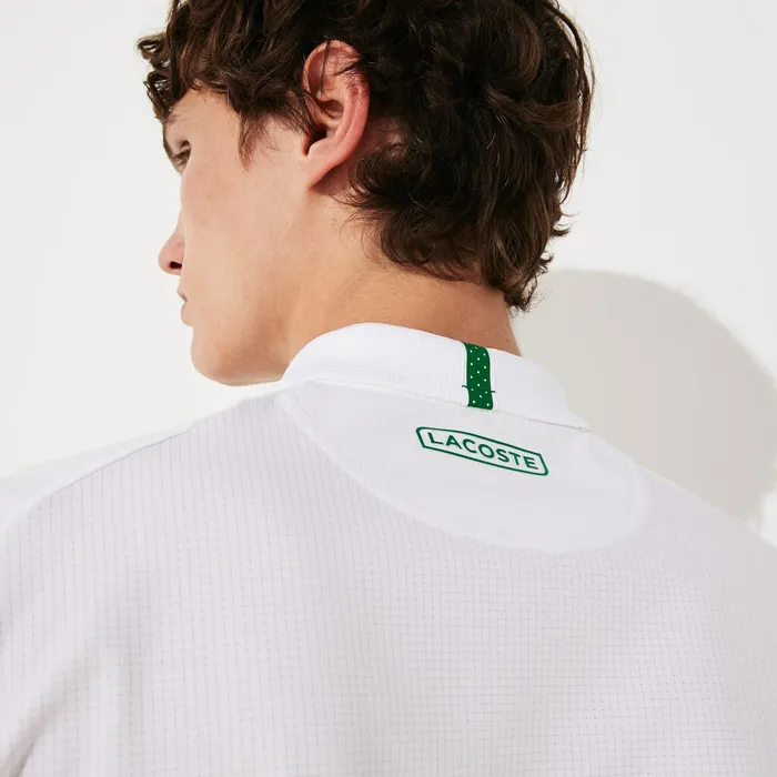 Polos Lacoste Mens SPORT Roland Garros ZipFront Performance Polo Shirt WhiteGreen Gift for Friend