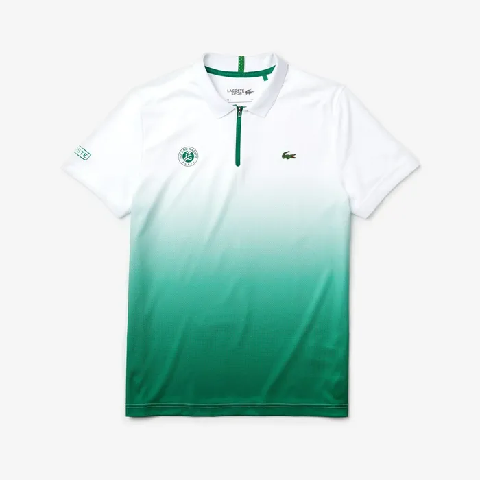 Polos Lacoste Mens SPORT Roland Garros ZipFront Performance Polo Shirt WhiteGreen Gift for Friend