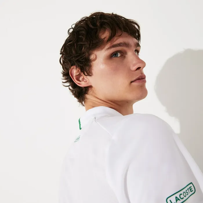 Polos Lacoste Mens SPORT Roland Garros ZipFront Performance Polo Shirt WhiteGreen Gift for Friend