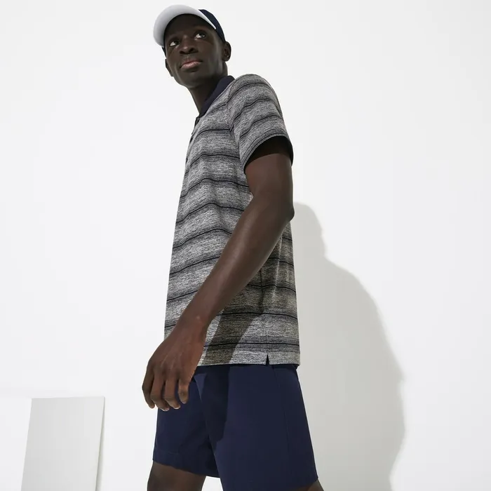 Polos Lacoste Mens SPORT Striped Breathable Golf Polo Shirt Grey ChineNavy Blue Shop Online