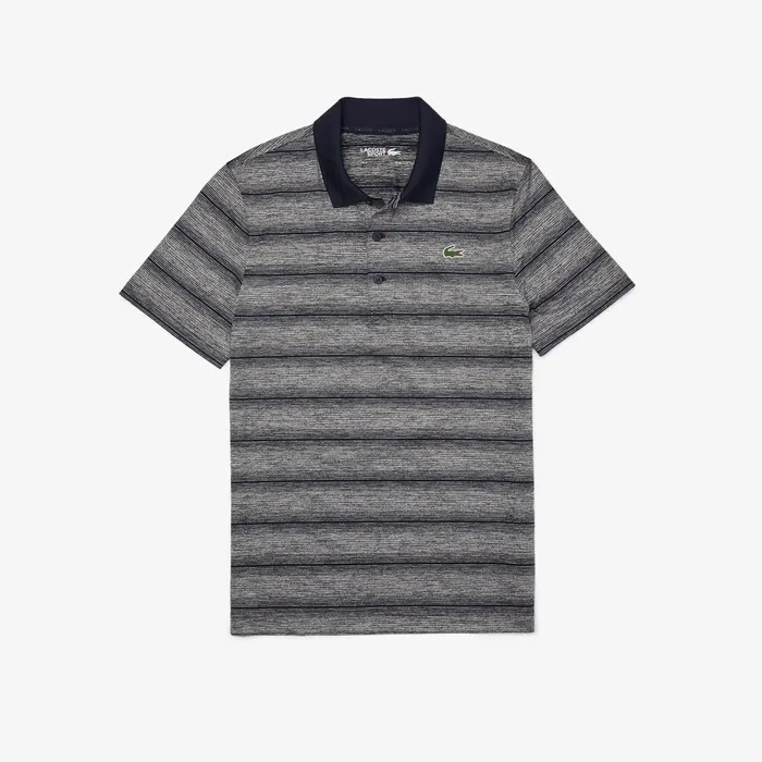 Polos Lacoste Mens SPORT Striped Breathable Golf Polo Shirt Grey ChineNavy Blue Shop Online