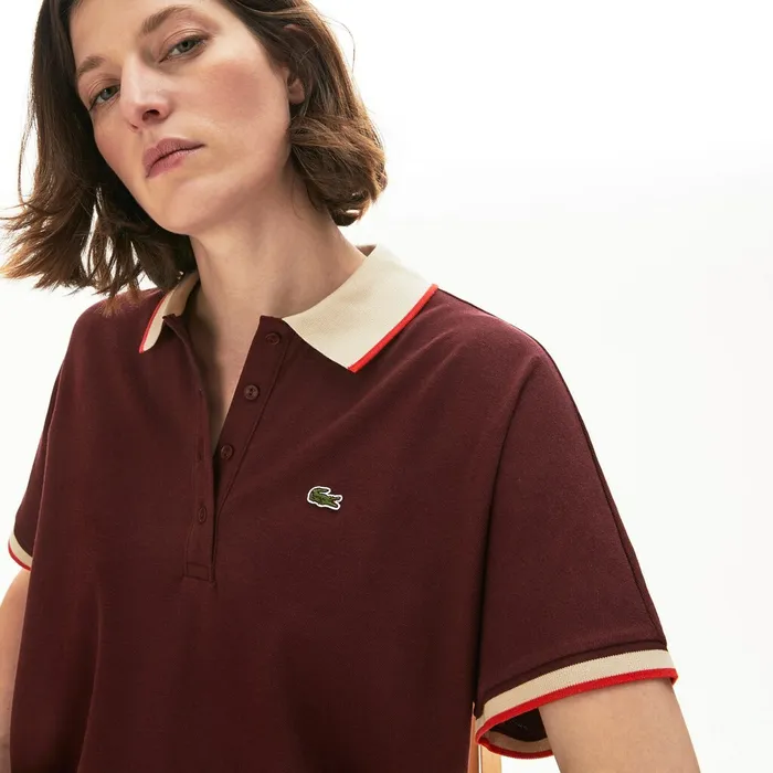 Polos Lacoste Womens Relaxed Fit Cotton Polo BordeauxBeigeRed Outlet