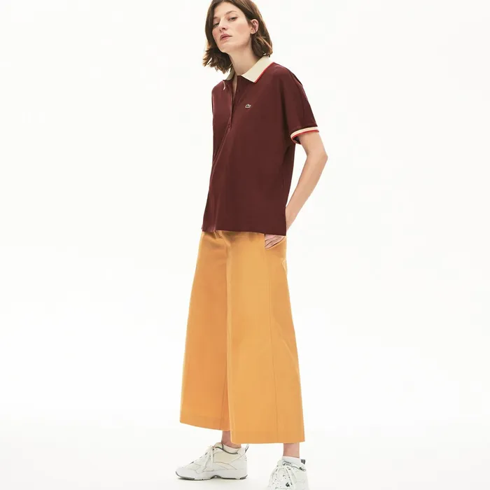 Polos Lacoste Womens Relaxed Fit Cotton Polo BordeauxBeigeRed Outlet