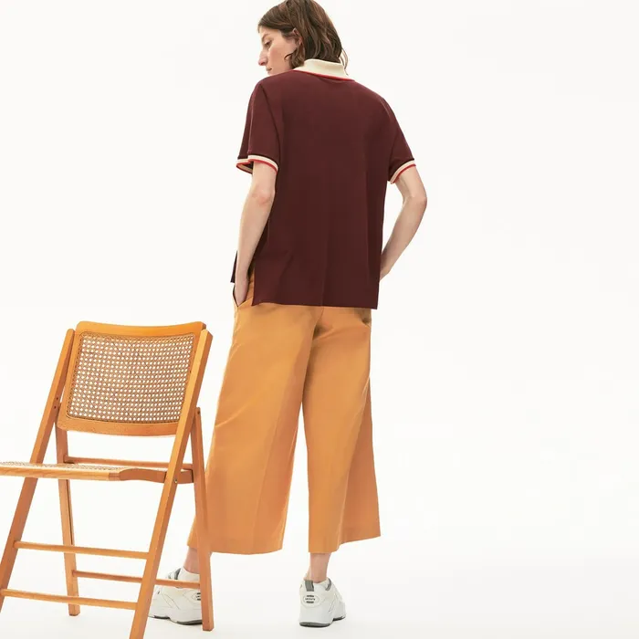 Polos Lacoste Womens Relaxed Fit Cotton Polo BordeauxBeigeRed Outlet