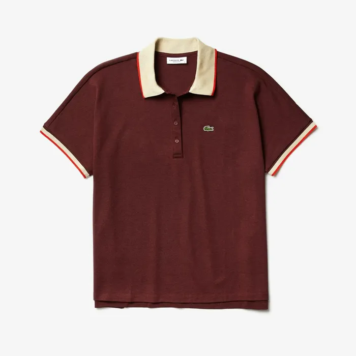 Polos Lacoste Womens Relaxed Fit Cotton Polo BordeauxBeigeRed Outlet