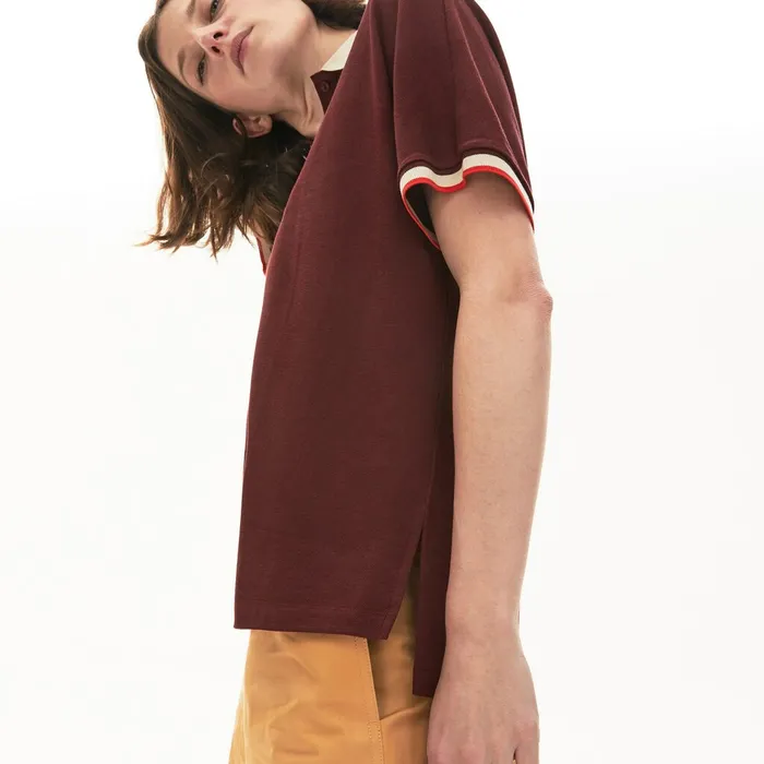 Polos Lacoste Womens Relaxed Fit Cotton Polo BordeauxBeigeRed Outlet