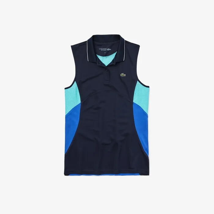 Polos Lacoste Womens SPORT Breathable Piqu Tennis Polo Navy BlueBlueTurquoiseWhite Online Store