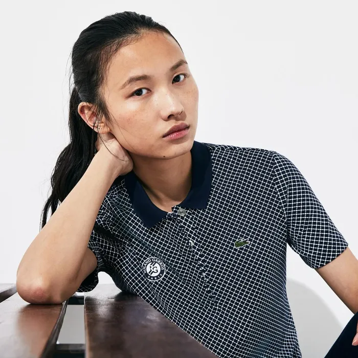 Polos Lacoste Womens SPORT Roland Garros Printed Cotton Polo Shirt Navy BlueWhiteGreen Store Polos Lacoste Womens SPORT Roland Garros Printed Cotton Polo Shirt Navy BlueWhiteGreen Store