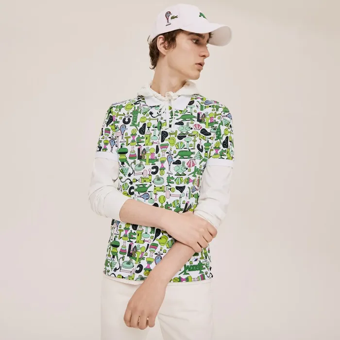 Polos Lacoste Womens Unisex x Jeremyville Print Regular Fit Piqu Polo Shirt White Online Store