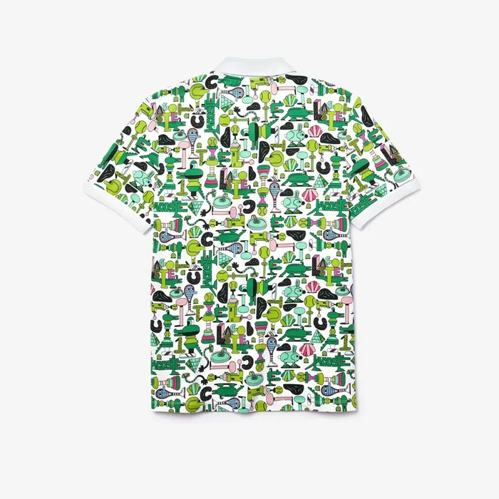 Polos Lacoste Womens Unisex x Jeremyville Print Regular Fit Piqu Polo Shirt White Online Store