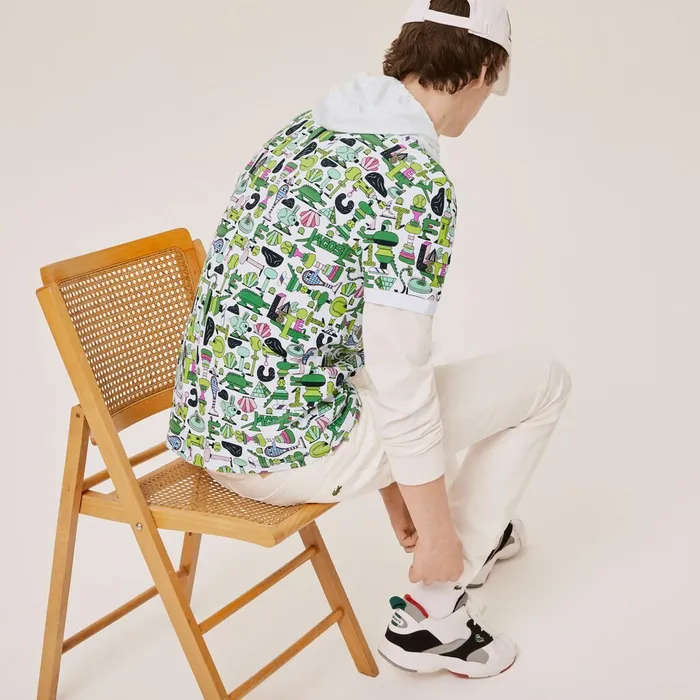 Polos Lacoste Womens Unisex x Jeremyville Print Regular Fit Piqu Polo Shirt White Online Store