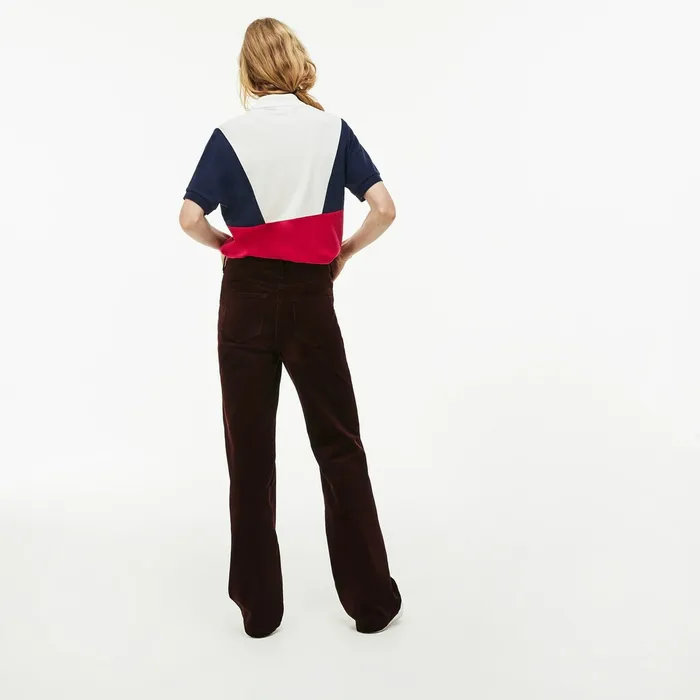 Polos Lacoste Womens Zip Neck Colorblock Terrycloth Piqu Polo WhiteNavy BlueRed Casaul