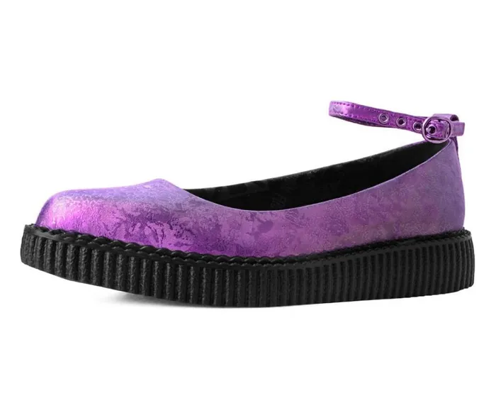 Purple Metallic Blossom Ballet Ankle Strap Creeper Mary Jane Shoe Women TUK Shoes Vegan