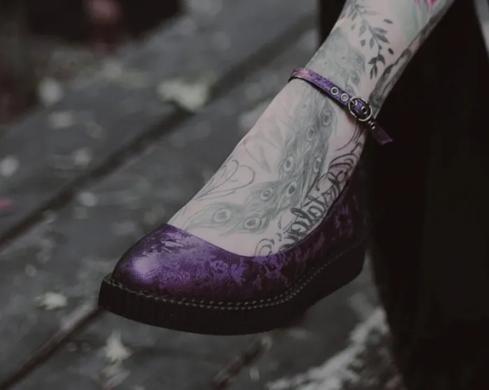 Purple Metallic Blossom Ballet Ankle Strap Creeper Mary Jane Shoe Women TUK Shoes Vegan Purple Metallic Blossom Ballet Ankle Strap Creeper Mary Jane Shoe Women TUK Shoes Vegan