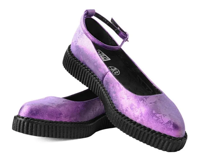 Purple Metallic Blossom Ballet Ankle Strap Creeper Mary Jane Shoe Women TUK Shoes Vegan Purple Metallic Blossom Ballet Ankle Strap Creeper Mary Jane Shoe Women TUK Shoes Vegan