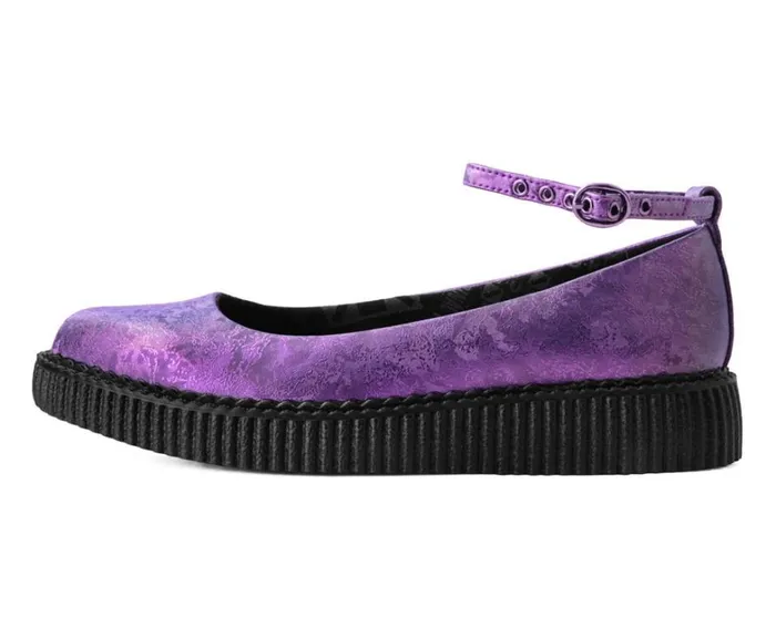 Purple Metallic Blossom Ballet Ankle Strap Creeper Mary Jane Shoe Women TUK Shoes Vegan Purple Metallic Blossom Ballet Ankle Strap Creeper Mary Jane Shoe Women TUK Shoes Vegan