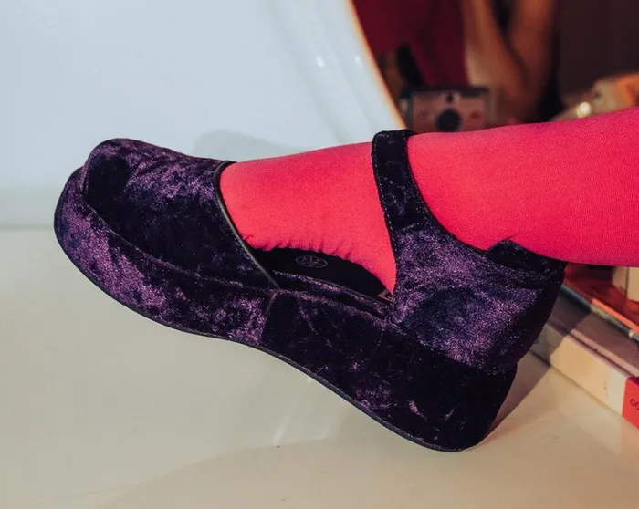 Purple Velvet Wrapped Mary Jane Women TUK Shoes Mary Janes Purple Velvet Wrapped Mary Jane Women TUK Shoes Mary Janes