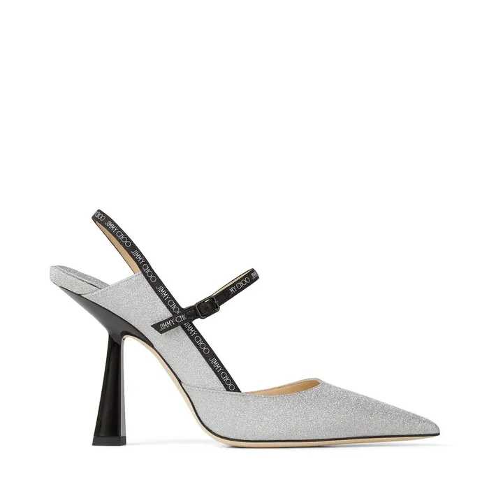 Ray 100 Silver Fine Glitter Fabric Pointed Pumps With LogoWoven Ribbon Silver Women JIMMY CHOO Pumps Ray 100 Silver Fine Glitter Fabric Pointed Pumps With LogoWoven Ribbon Silver Women JIMMY CHOO Pumps