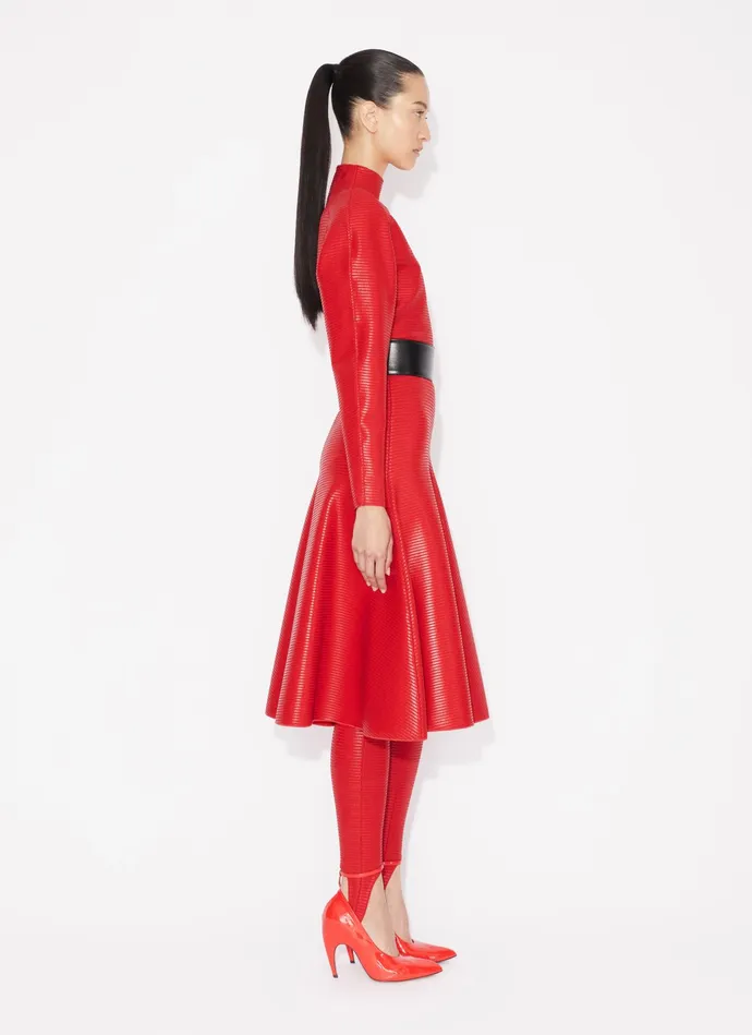 Red COATED FLARED SKIRT Women Alaa Skirts
