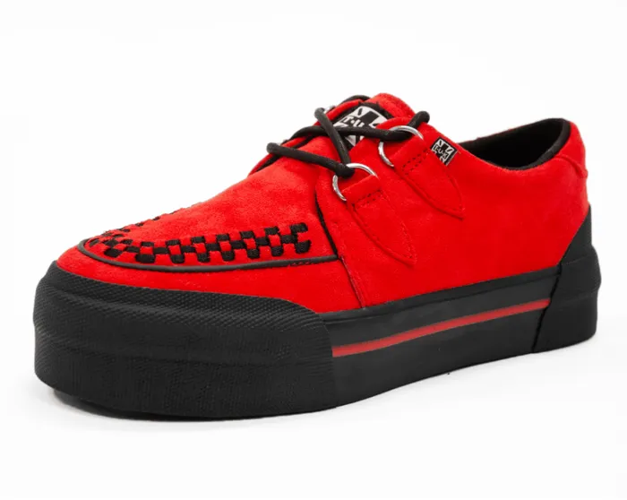 Red Faux Suede Platform Creeper Sneaker Women TUK Shoes Sneakers
