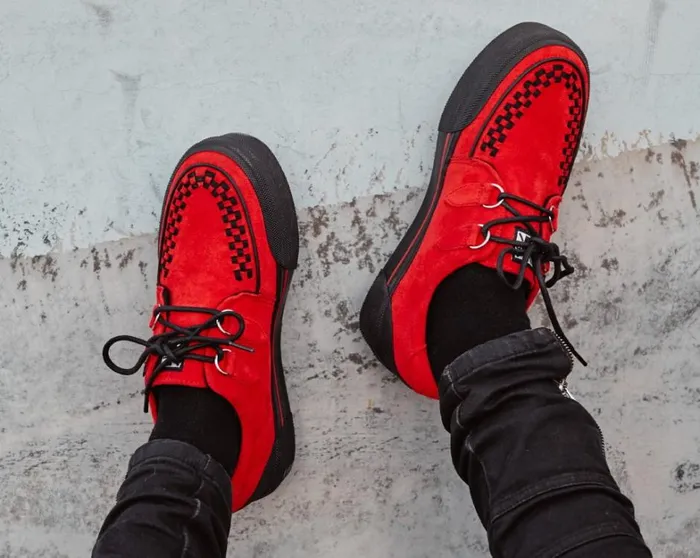 Red Faux Suede Platform Creeper Sneaker Women TUK Shoes Sneakers