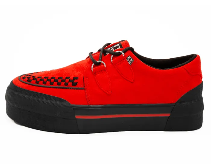 Red Faux Suede Platform Creeper Sneaker Women TUK Shoes Sneakers