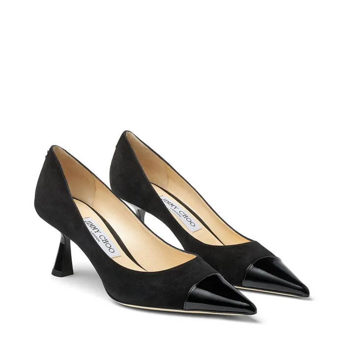 Rene 65 Black Suede And Patent Leather Pointed Pumps With Jc Emblem Blackblack Women JIMMY CHOO Pumps