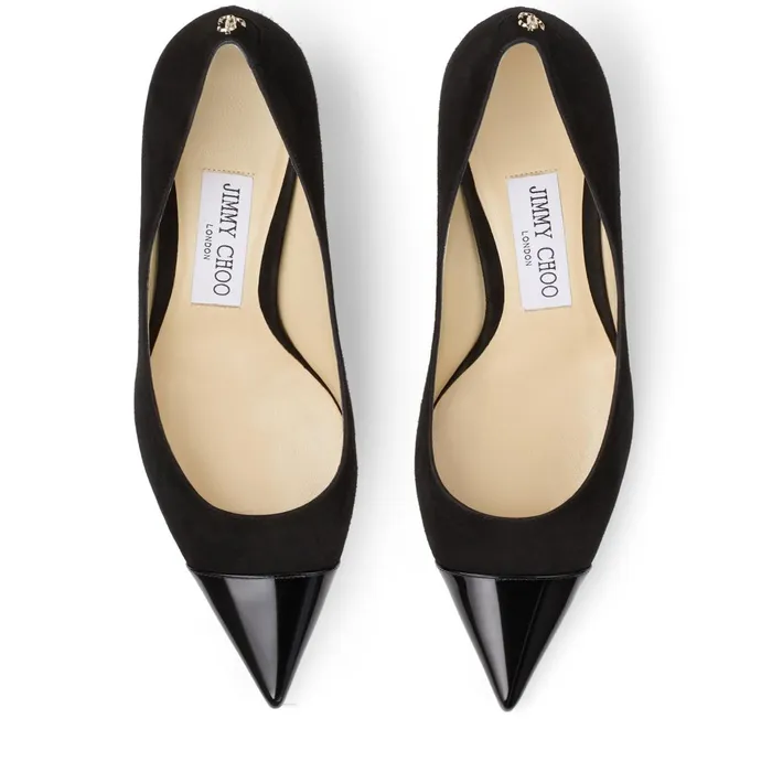 Rene 65 Black Suede And Patent Leather Pointed Pumps With Jc Emblem Blackblack Women JIMMY CHOO Pumps