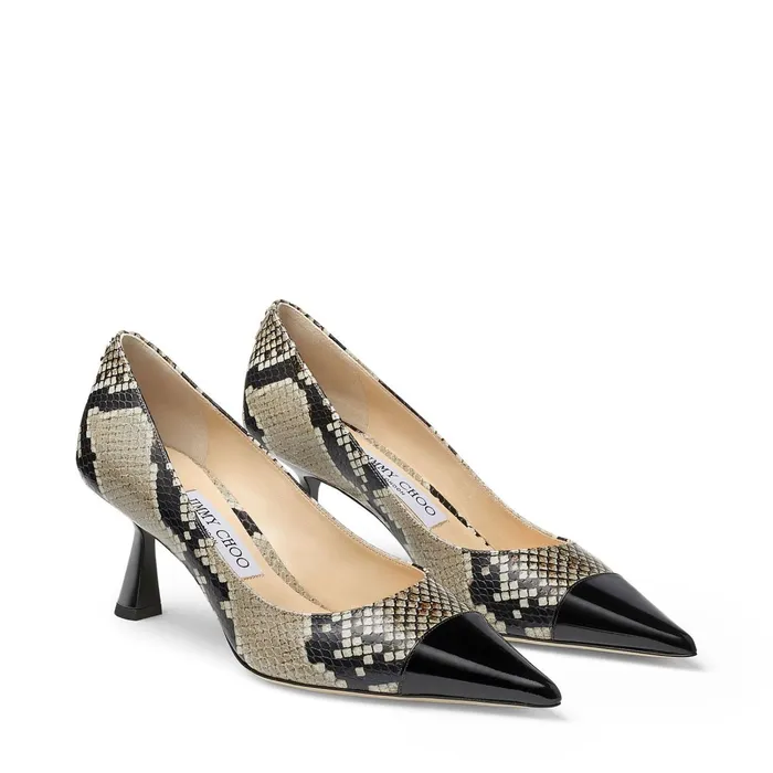 Rene 65 Natural SnakeskinPrint Leather Pumps With Jc Emblem Naturalblack Women JIMMY CHOO Pumps
