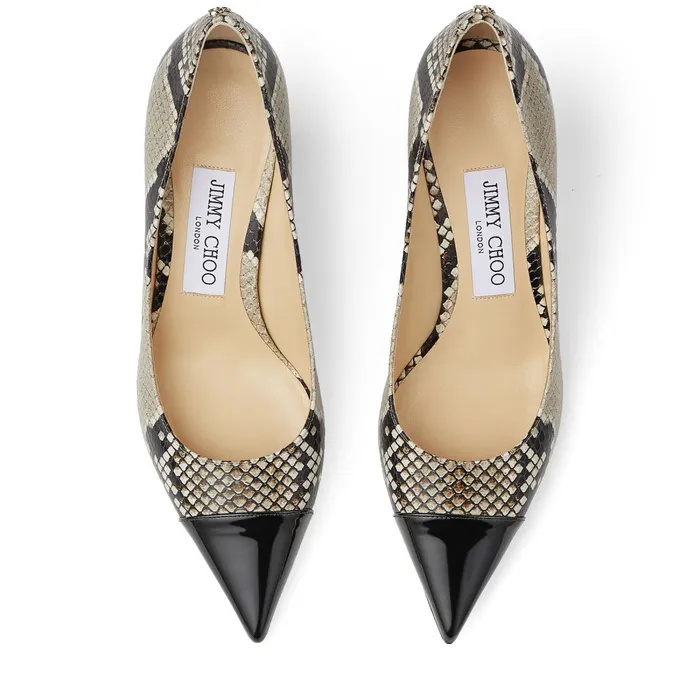 Rene 65 Natural SnakeskinPrint Leather Pumps With Jc Emblem Naturalblack Women JIMMY CHOO Pumps