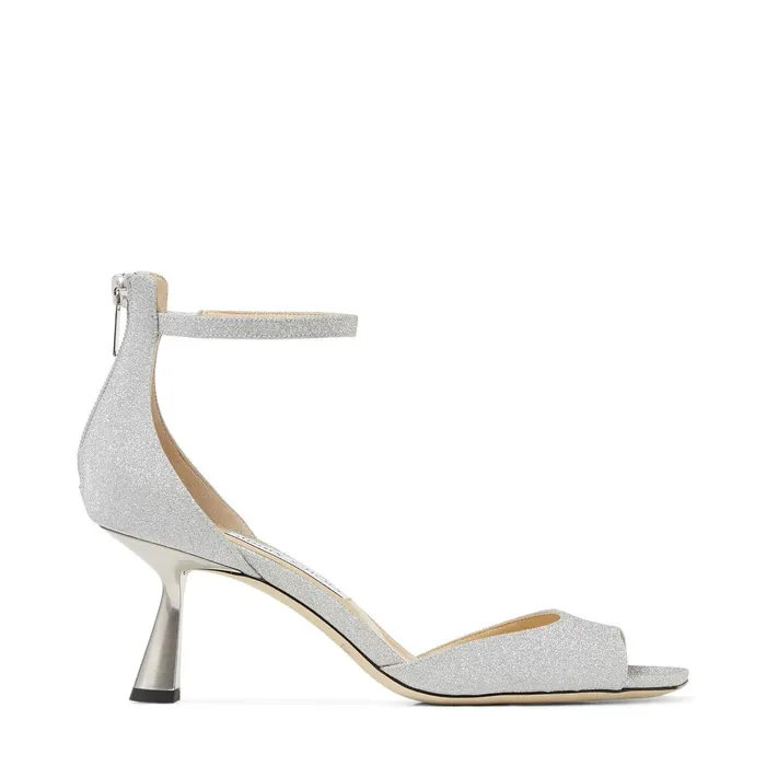Reon 65 Silver Fine Glitter Fabric Sandals With Kick Heel Silver Women JIMMY CHOO Sandals