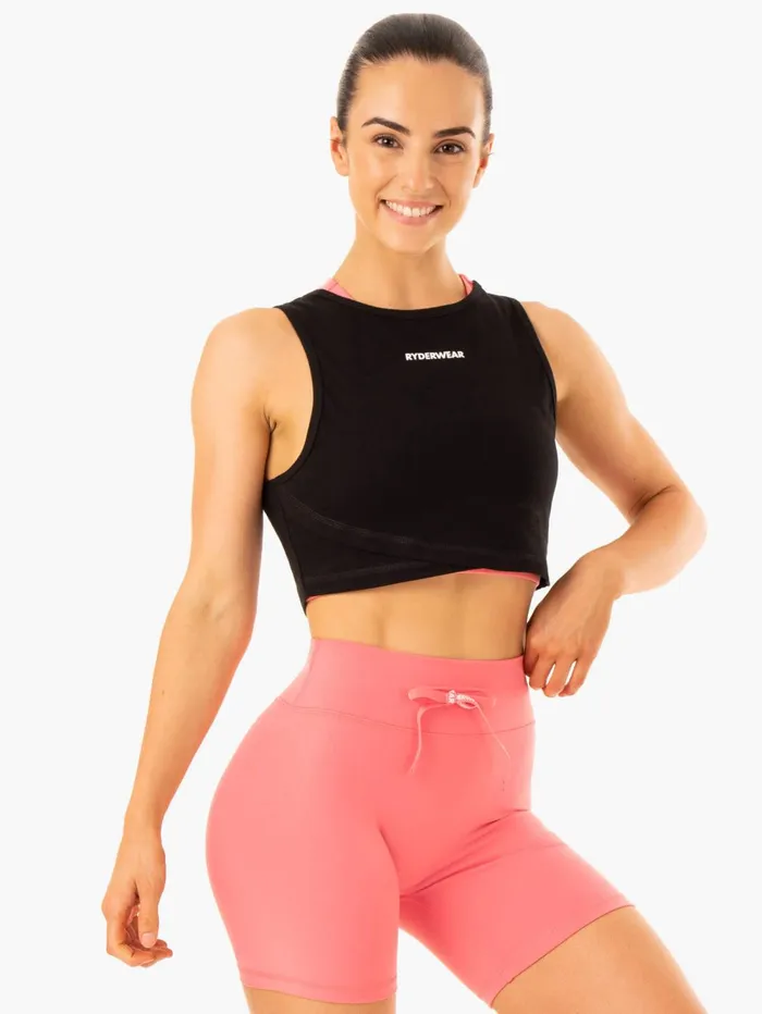 Replay Cross Over Tank 8211 Black Women Ryderwear Tops
