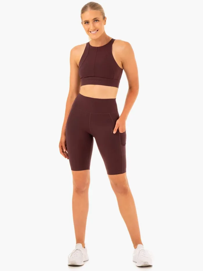 Reset High Waisted Pocket Bike Shorts 8211 Chocolate Women Ryderwear Gym Shorts