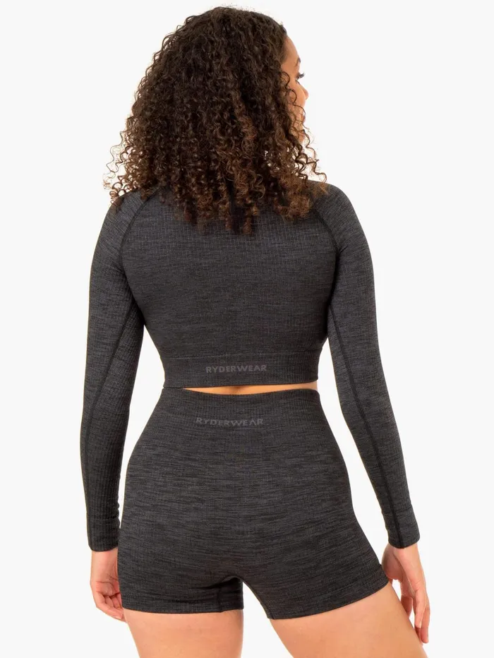 Rib Seamless Long Sleeve Top 8211 Black Marl Women Ryderwear Tops