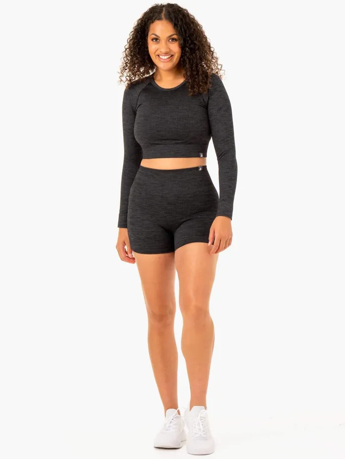 Rib Seamless Long Sleeve Top 8211 Black Marl Women Ryderwear Tops