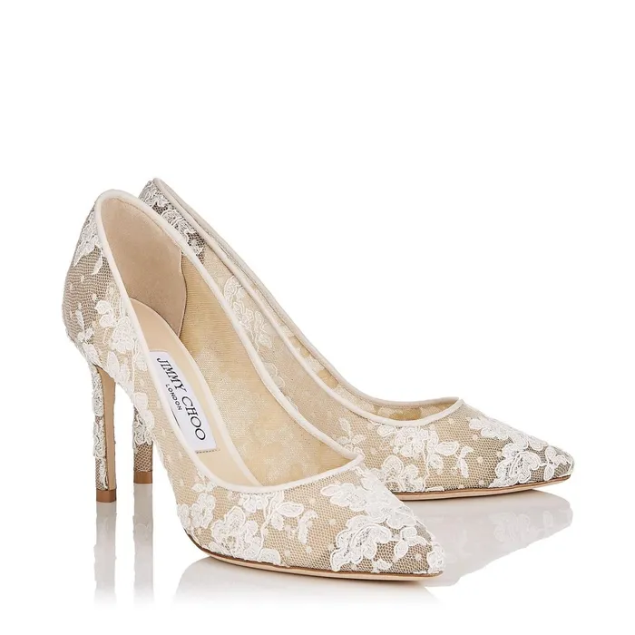 Romy 100 Ivory Floral Lace Pointy Toe Pumps Ivory Women JIMMY CHOO Bridal Shoes