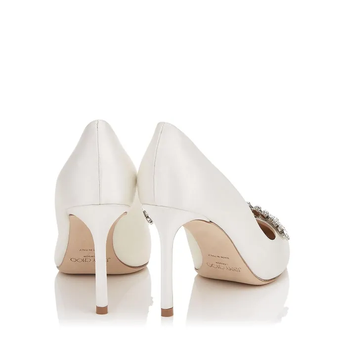 Romy 85 Ivory Satin Pointy Toe Pumps With Crystal Tiara Ivorycrystal Women JIMMY CHOO Bridal Shoes