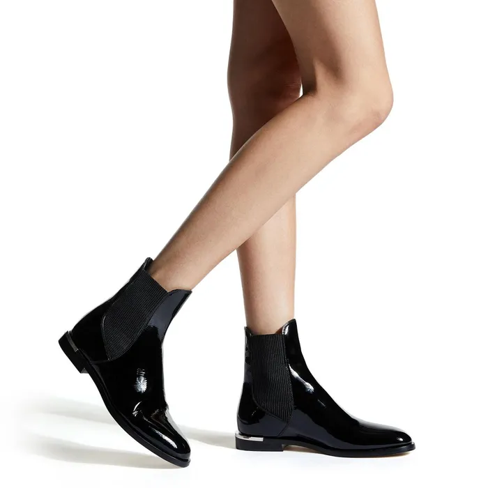 Rourke Flat Black Shiny Naplack Ankle Boots Black Women JIMMY CHOO Boots