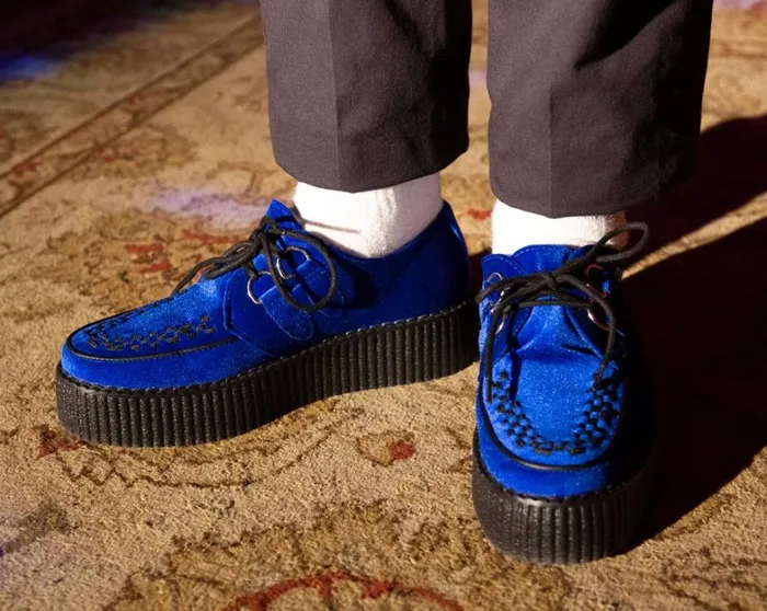Royal Blue Velvet Viva Mondo Creeper Women TUK Shoes Vegan Royal Blue Velvet Viva Mondo Creeper Women TUK Shoes Vegan