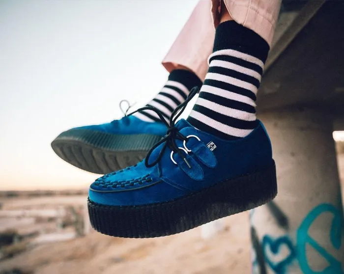 Royal Blue Velvet Viva Mondo Creeper Women TUK Shoes Vegan Royal Blue Velvet Viva Mondo Creeper Women TUK Shoes Vegan